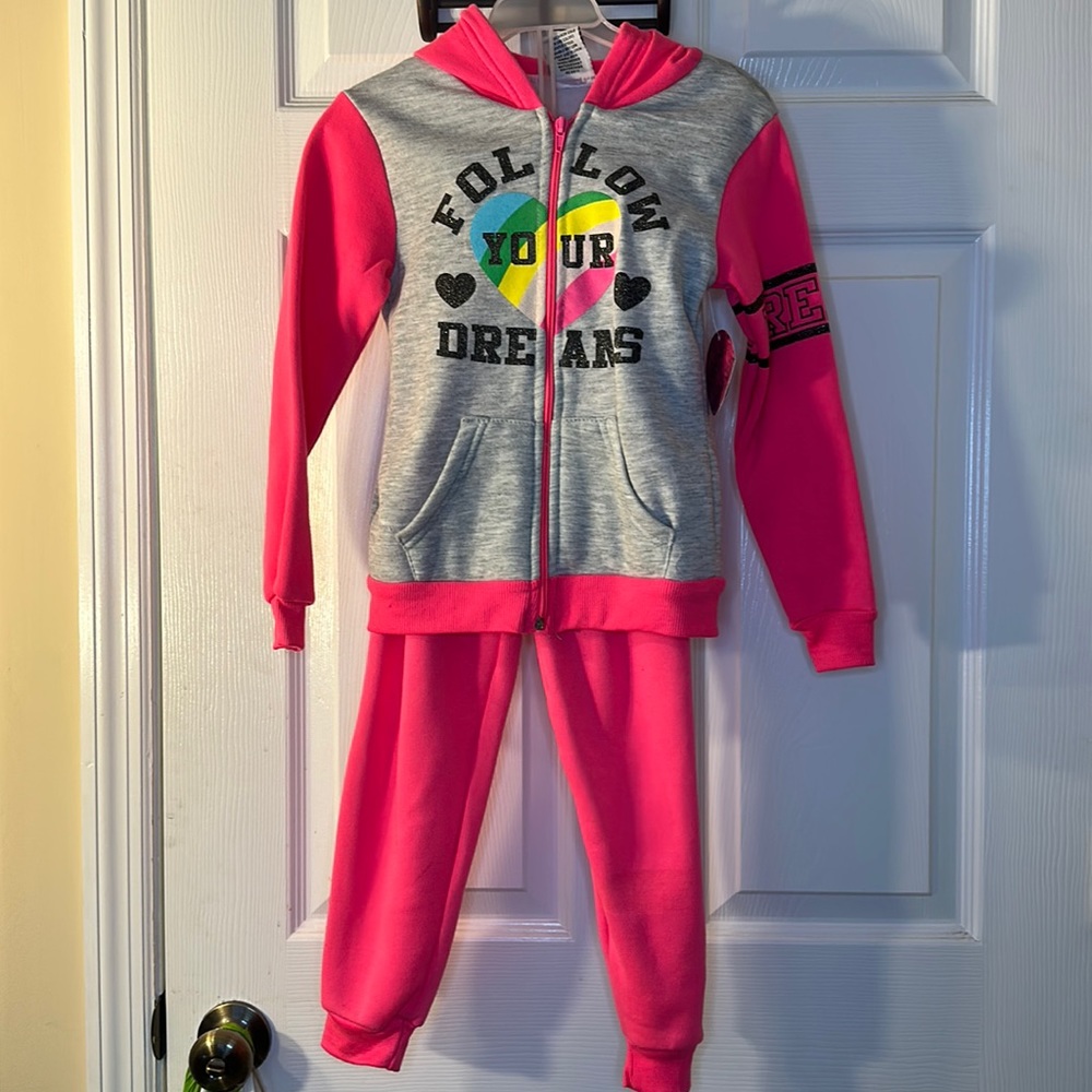 Girls pink and gray sweat suit size 6